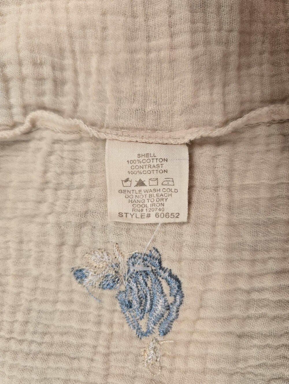 cotton double gauze cropped jacket Blue Embroidered Flowers Raw edge Hem M - Picture 4 of 6